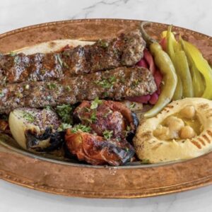 Turkish Adana Kebab Meal in a copper plate