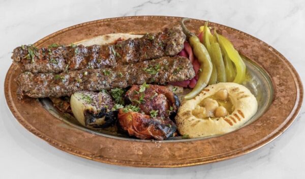 Turkish Adana Kebab Meal in a copper plate