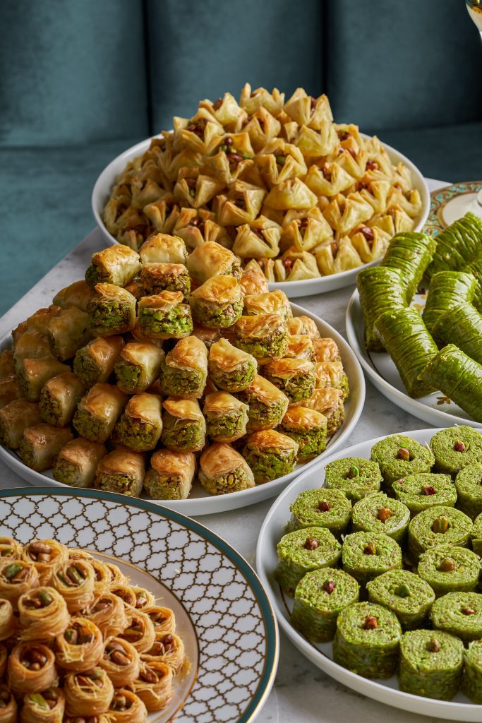 Arabic and Turkish sweets with pistachios, Ramadan desserts.