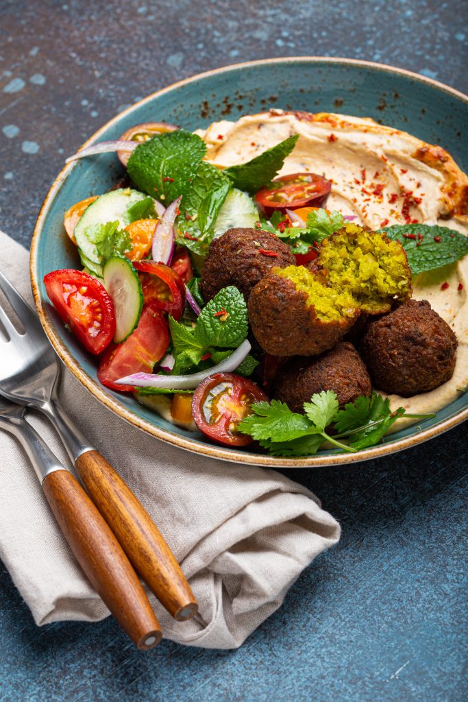 Classic Falafel meal with hummus and vegies