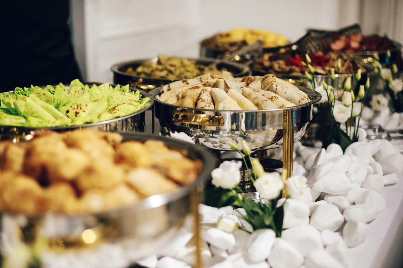 Wedding buffet inspiration — Saile Ilyas Buffet table with serving dishes, illustrative Middle Eastern wedding catering inspiration